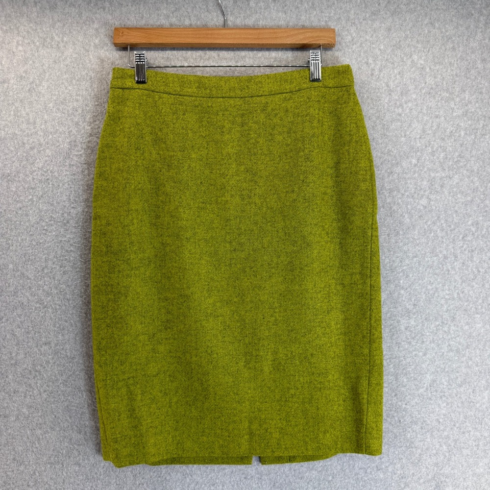 Pure Collection Size 12 Pencil Skirt Green‎ Wool Zip Knee British Cloth by Moon